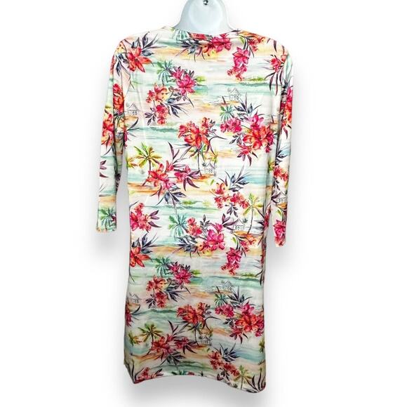 Caribbean Joe Floral Lace-Up Swim Cover Up Dress Tropical Floral Pullover Small - Picture 2 of 5